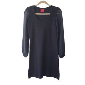 Juliette Longuet Navy Blue Wool Blend Mini Dress Knit With Silk Sleeves